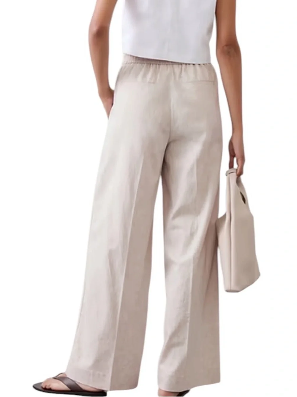Banana Republic Wide Leg High Rise Linen Blend Pant Flax NWT Size Large